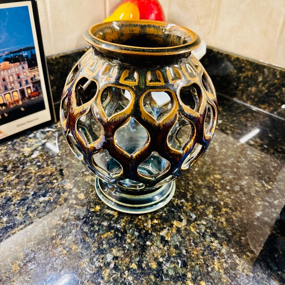 Artisan Glazed Brown Candle Holder